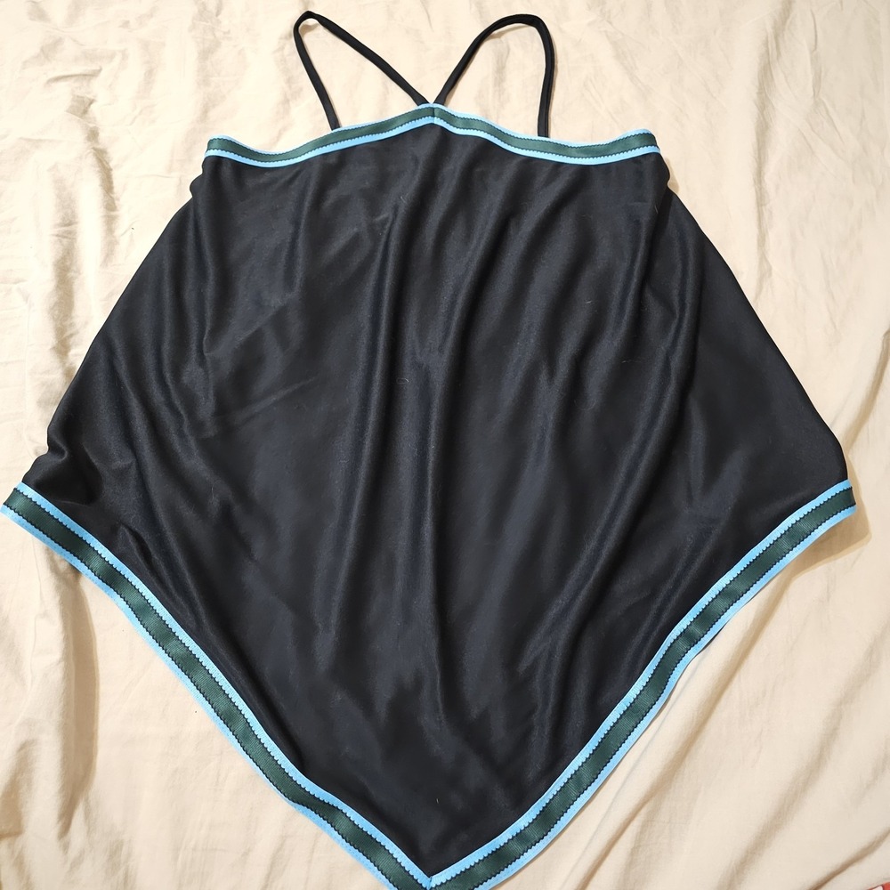VTG 70s Leslie J Maxi Halter Tank M Black Blue Piping Stitch Groovy Retro Vibe
